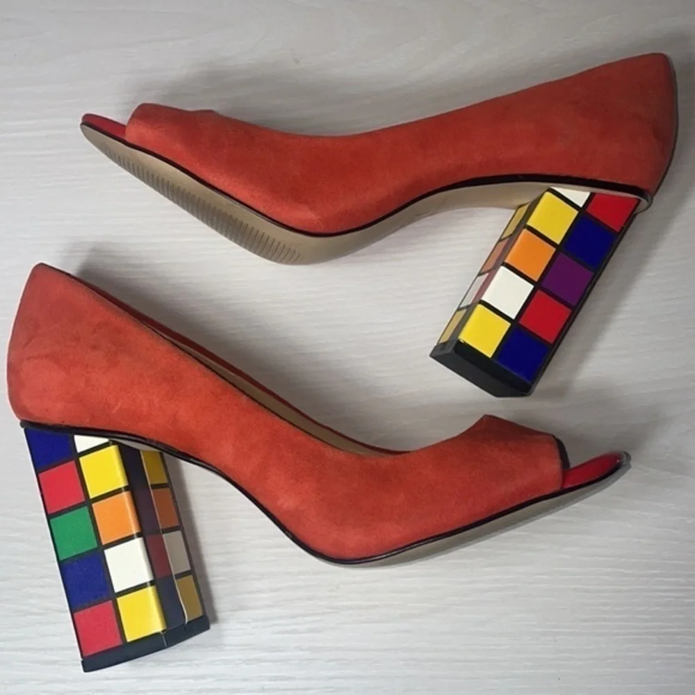 Katy Perry Rubix Cube Chunky High Heel The Caitlin Pop Art Trendy Peep Toe Shoes